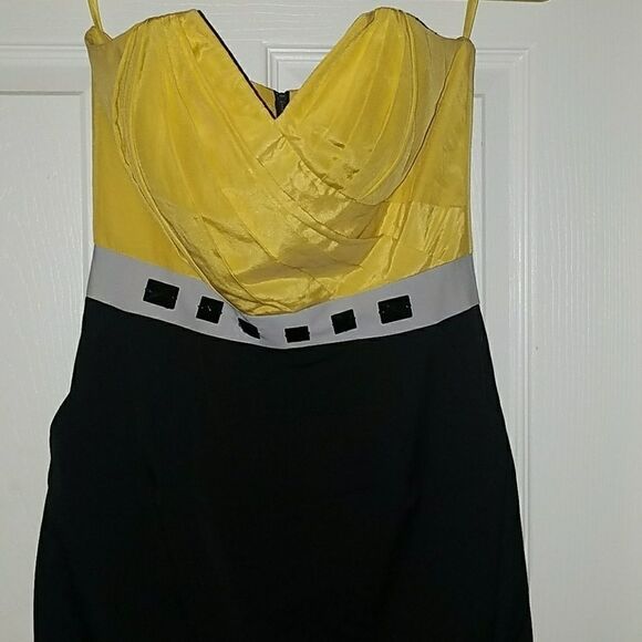 Laila Azhar yellow black strapless Dress Sz 2 NWOT - Picture 2 of 5